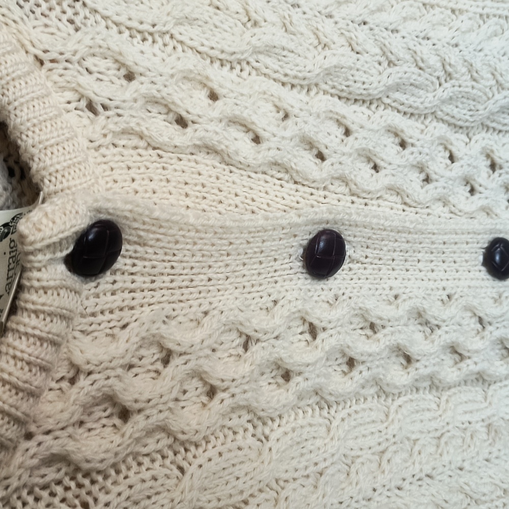 Vintage Carraig Donn 100% Wool Cream Chunky Knit Fisherman Cardigan Sz Large M - Picture 6 of 17